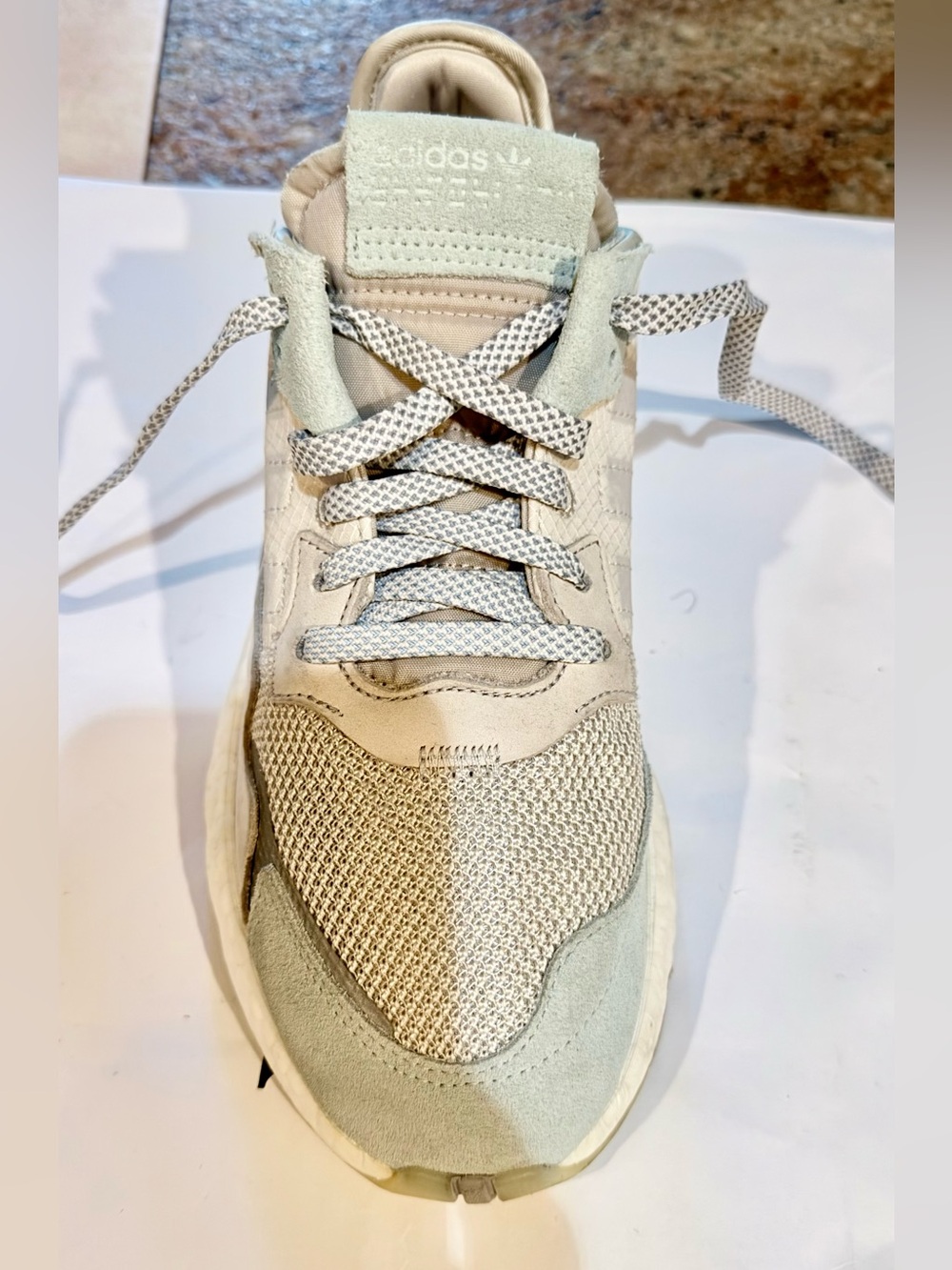 adidas women Light Green and Beige Suede Knit Runner ( leather)